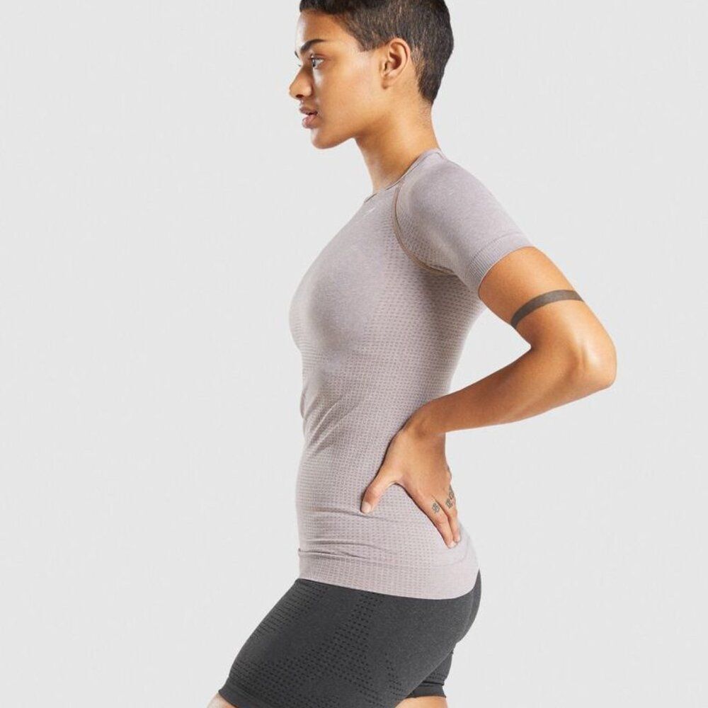 Gymshark Vital Seamless 2.0 T-Shirt Taupe Marl Size Large - Picture 2 of 7